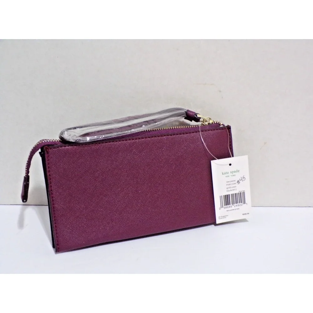 kate spade NY Wristlet Wallet Deep Plum Purple NWT Lots of Storage CC Slots Coin
